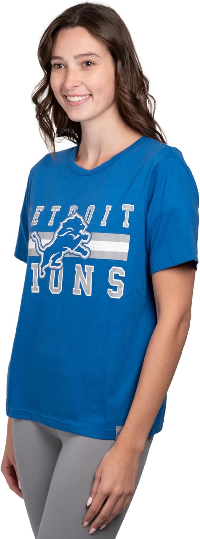 NFL Official Women's Distressed Graphics Super Soft Crew Neck T-Shirt|Detroit Lions