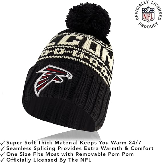 Ultra Game NFL Official Adults Super Soft Cable Knit Winter Beanie Knit Hat with Extra Warm Touch Screen Gloves, Atlanta Falcons, One Size|Atlanta Falcons