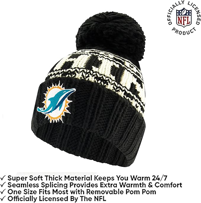 NFL Official Youth Super Soft Cable Knit Winter Beanie Knit Hat with Extra Warm Touch Screen Gloves|Miami Dolphins