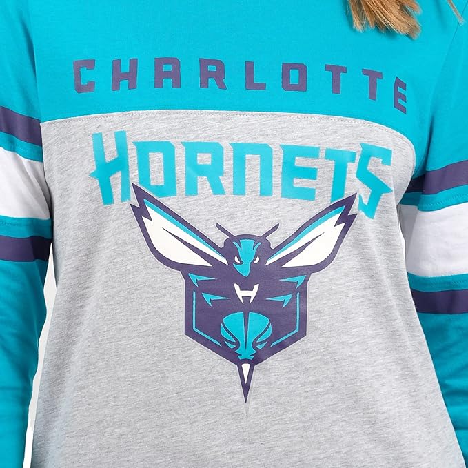 Ultra Game NBA Official Women's Raglan Baseball 3/4 Long Sleeve Shirt, Charlotte Hornets, Heather Gray|Charlotte Hornets