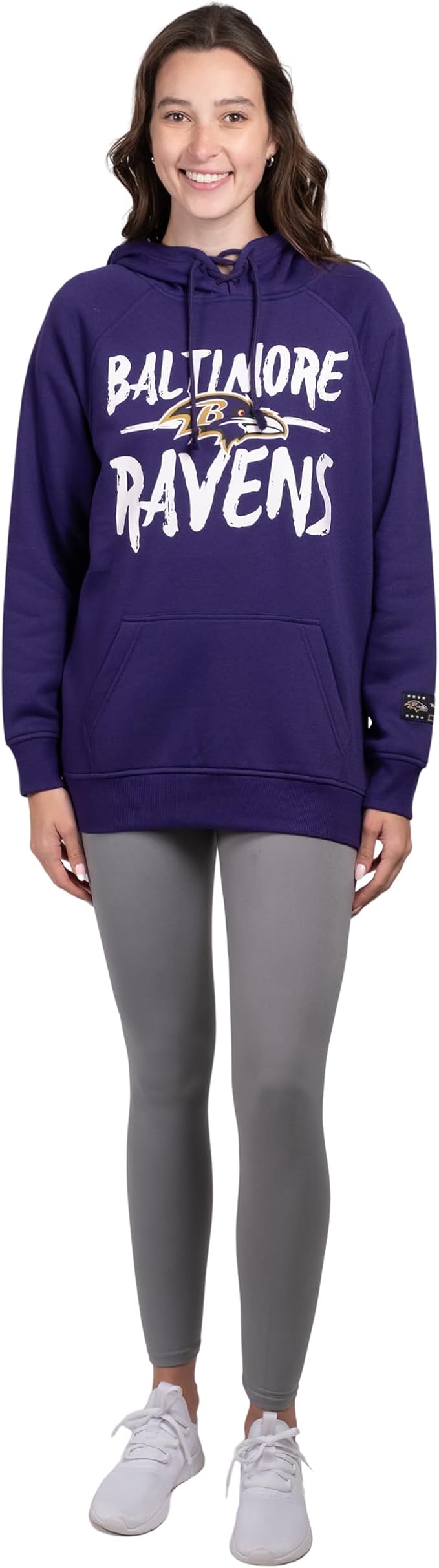 Ultra Game NFL Women's Official Super Soft Tie Neck Pullover Hoodie Sweatshirt, Baltimore Ravens, Team Color|Baltimore Ravens