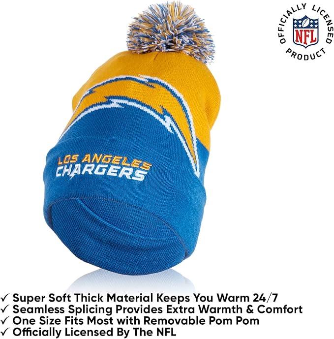 Ultra Game NFL Official Adults Unisex Super Soft Winter Beanie Knit Hat With Extra Warm Touch Screen Gloves, Los Angeles Chargers, Team Color, 1SIZE|Los Angeles Chargers