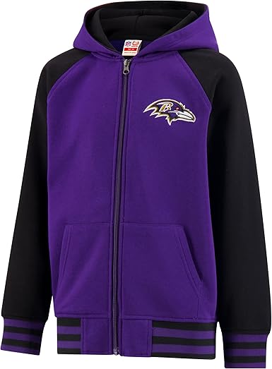 Ultra Game NFL Official Boy's Super Soft Full Zip Varsity Hoodie Sweatshirt, Baltimore Ravens, Team Color 2024|Baltimore Ravens