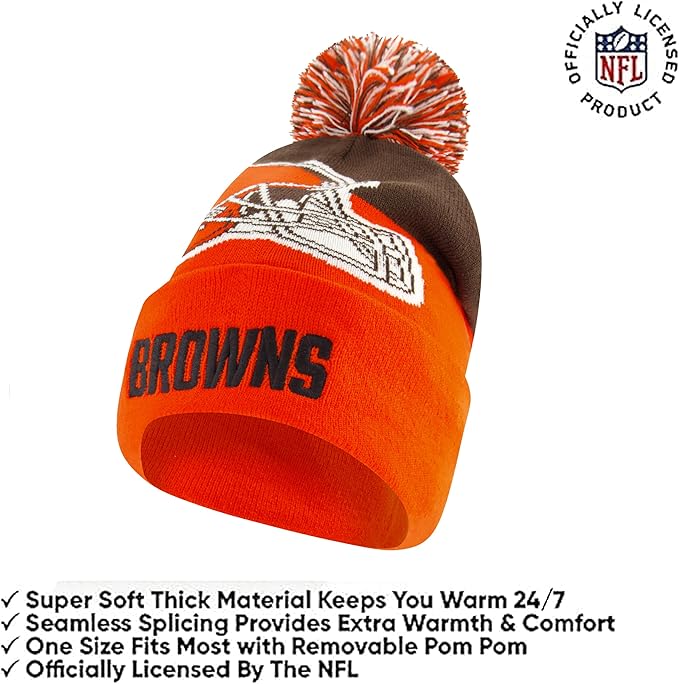 Ultra Game NFL Official Adults Unisex Super Soft Winter Beanie Knit Hat With Extra Warm Touch Screen Gloves, Cleveland Browns, Team Color, 1SIZE|Cleveland Browns