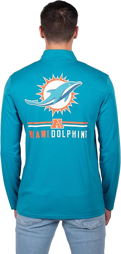 NFL Official Adults Super Soft Quarter Zip Long Sleeve T-Shirt - Unisex|Miami Dolphins