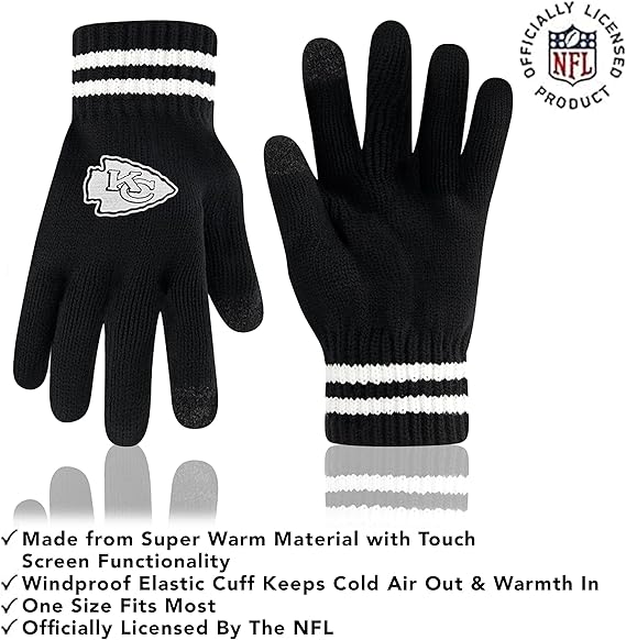 NFL Official Adults Super Soft Marled Winter Beanie Knit Hat with Extra Warm Touch Screen Gloves|Kansas City Chiefs