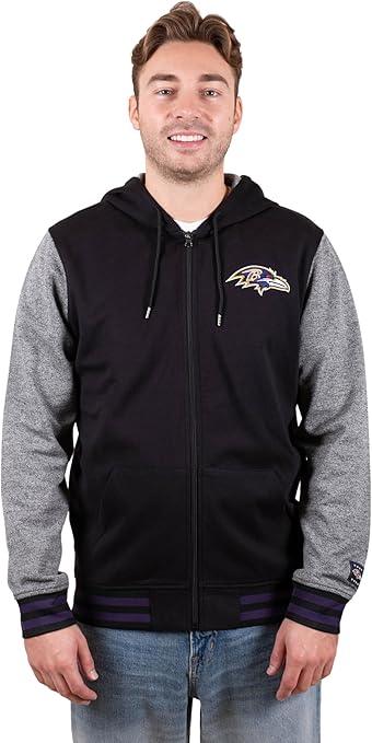 Ultra Game NFL Official Adults Ultimate Full Zip Varsity Hoodie Sweatshirt Jacket - Unisex, Baltimore Ravens, Team Color|Baltimore Ravens