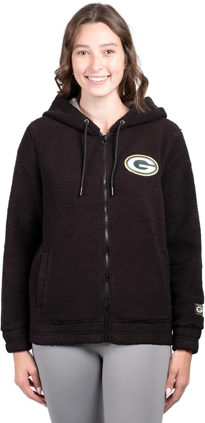 NFL Official Women's Full Zip Soft Sherpa Hoodie Sweatshirt Jacket|Green Bay Packers