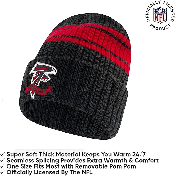 Ultra Game Youth NFL Official Super Soft Team Stripe Winter Beanie Knit Hat with Extra Warm Touch Screen Gloves|Atlanta Falcons