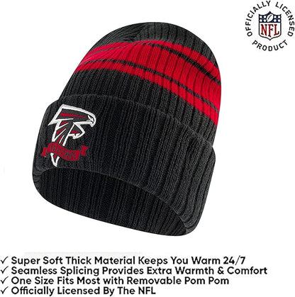 Ultra Game Youth NFL Official Super Soft Team Stripe Winter Beanie Knit Hat with Extra Warm Touch Screen Gloves|Atlanta Falcons