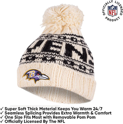 Ultra Game NFL Official Adults Super Soft Cable Knit Winter Beanie Knit Hat with Extra Warm Touch Screen Gloves, Baltimore Ravens, One Size|Baltimore Ravens