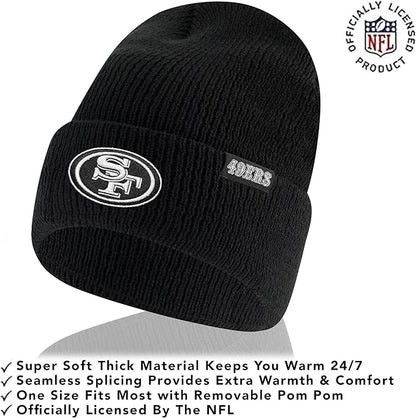 NFL Official Adults Super Soft Marled Winter Beanie Knit Hat with Extra Warm Touch Screen Gloves|San Francisco 49ers