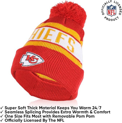 Ultra Game NFL Official Adults Unisex Super Soft Winter Beanie Knit Hat With Extra Warm Touch Screen Gloves, Kansas City Chiefs, Team Color, 1SIZE|Kansas City Chiefs