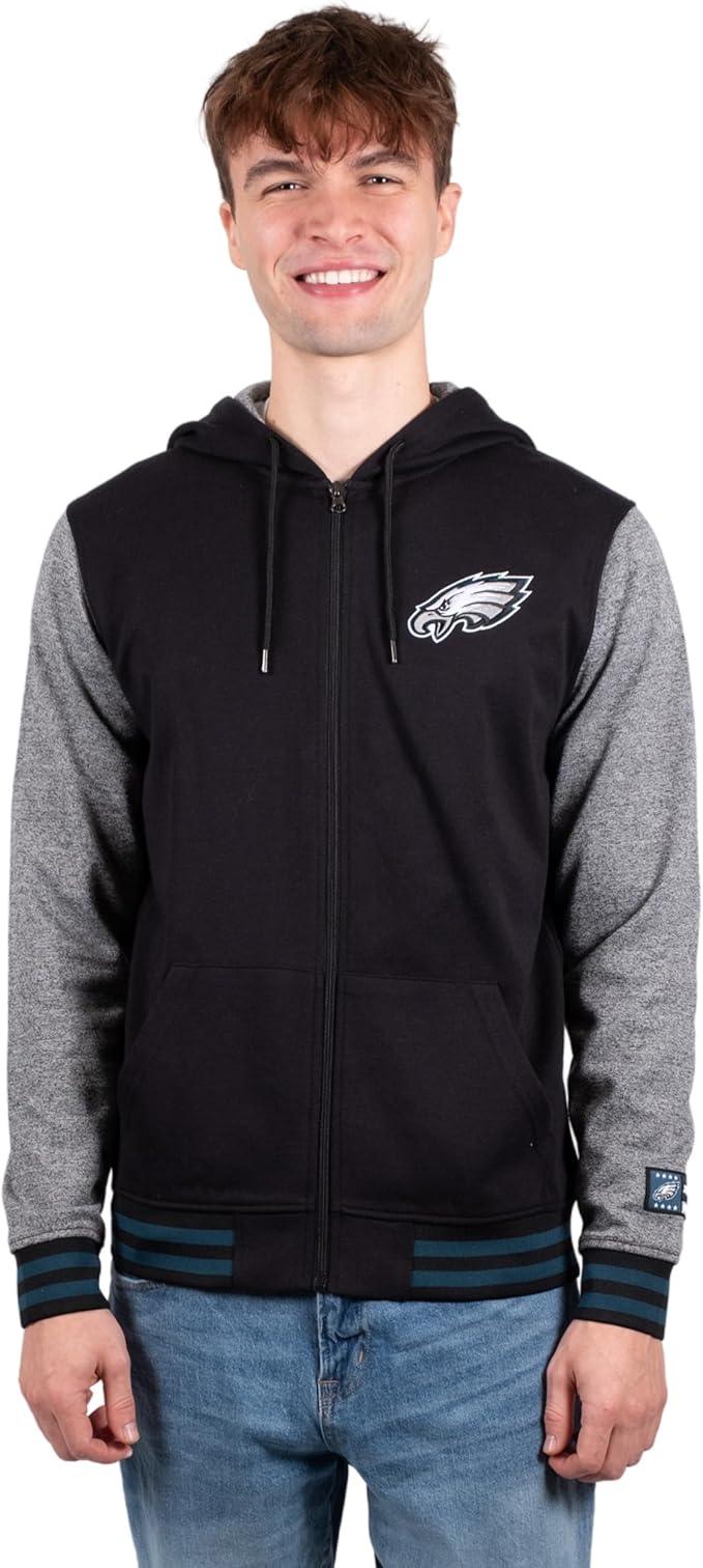 Ultra Game NFL Official Adults Ultimate Full Zip Varsity Hoodie Sweatshirt Jacket - Unisex, Philadelphia Eagles, Team Color|Philadelphia Eagles