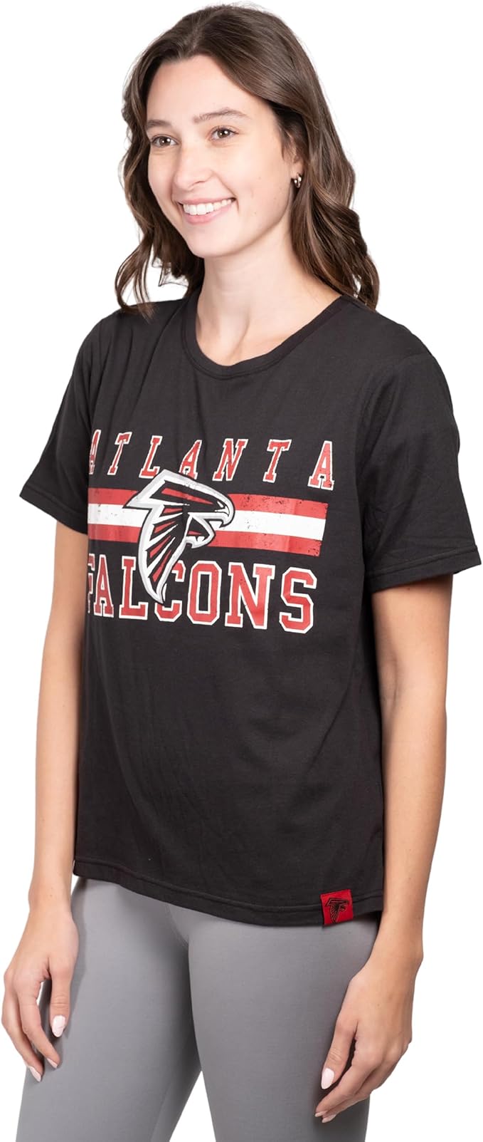 Ultra Game NFL Official Women's Distressed Graphics Super Soft Crew Neck T-Shirt, Atlanta Falcons, Team Color|Atlanta Falcons