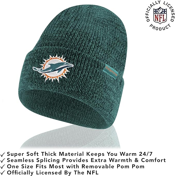 Ultra Game Youth NFL Official Super Soft Marl Knit Winter Beanie Knit Hat with Extra Warm Touch Screen Gloves|Miami Dolphins