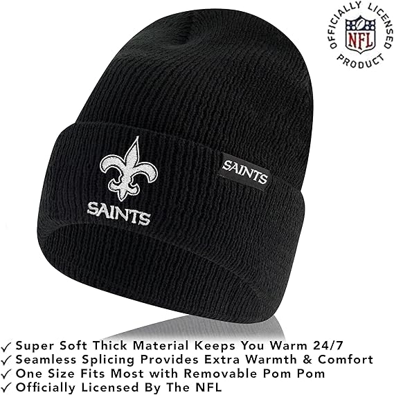 Ultra Game NFL Official Adults Super Soft Marled Winter Beanie Knit Hat with Extra Warm Touch Screen Gloves, New Orleans Saints, Black, One Size|New Orleans Saints