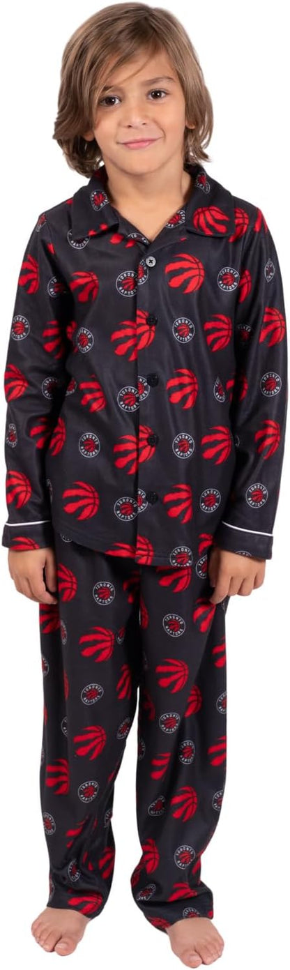 Ultra Game NBA Official Youth 2-Piece Super Soft Button Down Pajamas Set, Toronto Raptors, Boys Sizes|Toronto Raptors