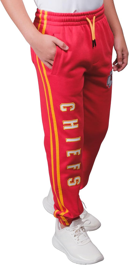 Ultra Game NFL Official Youth Super Soft Game Day Striped Jogger Sweatpants, Kansas City Chiefs, Team Color|Kansas City Chiefs