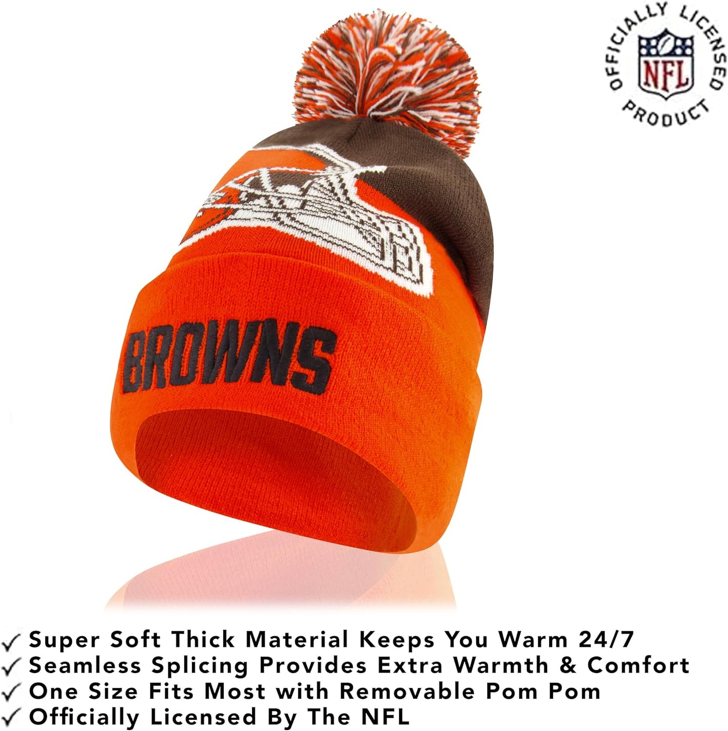 Ultra Game NFL Official Youth Super Soft Winter Beanie Knit Hat With Extra Warm Touch Screen Gloves, Cleveland Browns, Team Color 2, 1SIZE|Cleveland Browns