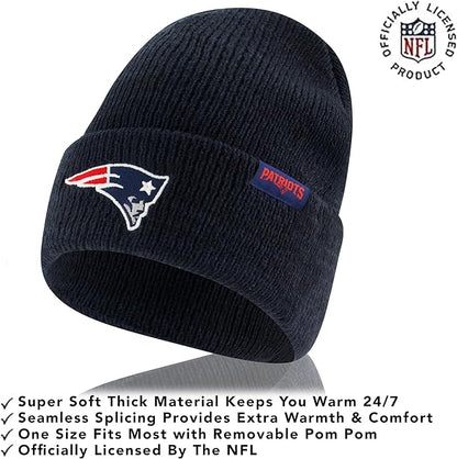 Ultra Game Adults Unisex NFL Official Super Soft Marl Knit Winter Beanie Knit Hat with Extra Warm Touch Screen Gloves|New England Patriots