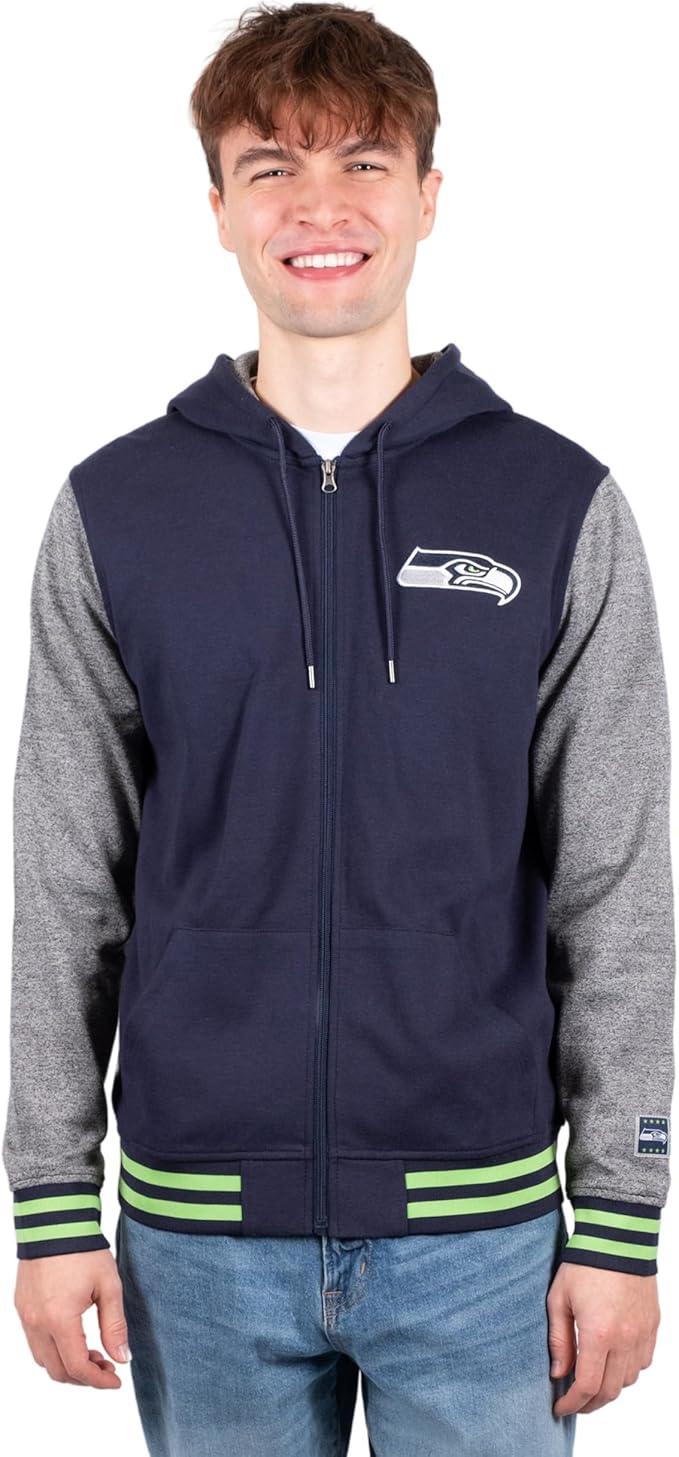 Ultra Game NFL Official Adults Ultimate Full Zip Varsity Hoodie Sweatshirt Jacket - Unisex, Seattle Seahawks, Team Color|Seattle Seahawks