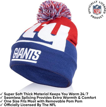 Ultra Game NFL Official Youth Super Soft Winter Beanie Knit Hat With Extra Warm Touch Screen Gloves, New York Giants, Team Color 2, 1SIZE|New York Giants