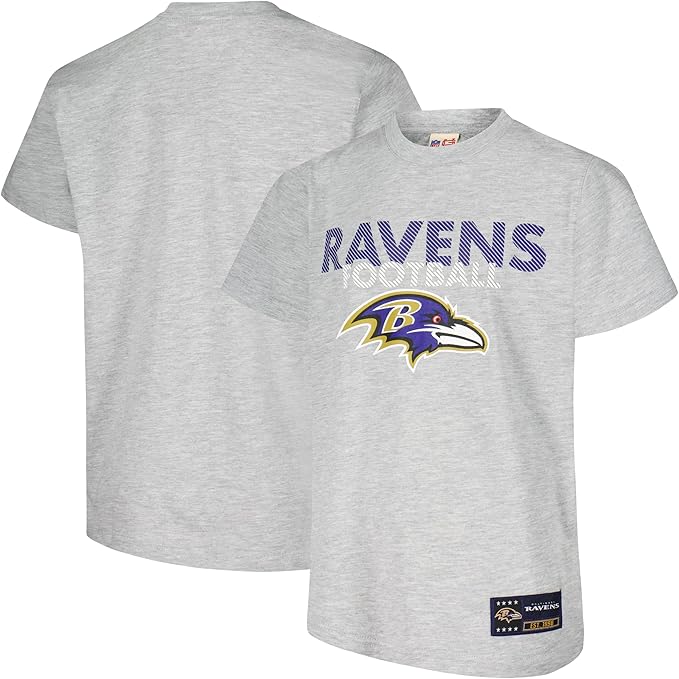 Ultra Game NFL Official Youth Super Soft Game Day T-Shirt, Baltimore Ravens, Heather Gray|Baltimore Ravens