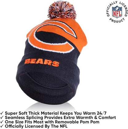 Ultra Game NFL Official Adults Unisex Super Soft Winter Beanie Knit Hat With Extra Warm Touch Screen Gloves, Chicago Bears, Team Color 2, 1SIZE|Chicago Bears