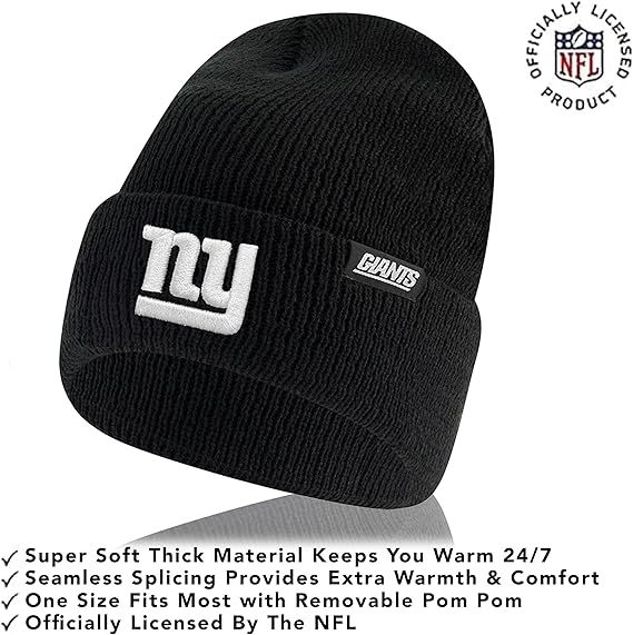 Ultra Game NFL Official Adults Super Soft Marled Winter Beanie Knit Hat with Extra Warm Touch Screen Gloves, New York Giants, Black, One Size|New York Giants