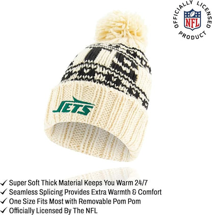 NFL Official Super Soft Cable Knit Winter Beanie Knit Hat with Extra Warm Touch Screen Gloves|New York Jets