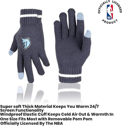 Ultra Game NBA Official Men’s Super Soft Winter Beanie Knit Hat With Extra Warm Touch Screen Gloves - Unisex, Memphis Grizzlies, Team Color, 1SIZE|Memphis Grizzlies