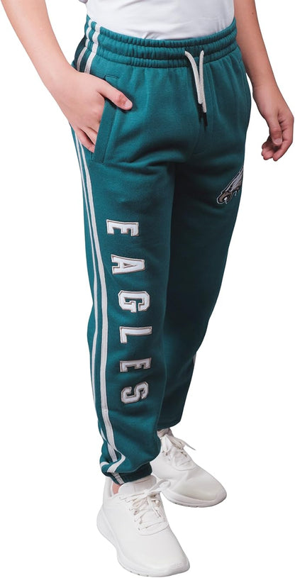 Ultra Game NFL Official Youth Super Soft Game Day Striped Jogger Sweatpants, Philadelphia Eagles, Team Color|Philadelphia Eagles