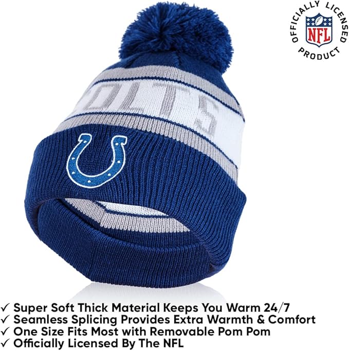 Ultra Game NFL Official Adults Unisex Super Soft Winter Beanie Knit Hat With Extra Warm Touch Screen Gloves, Indianapolis Colts, Team Color, 1SIZE|Indianapolis Colts