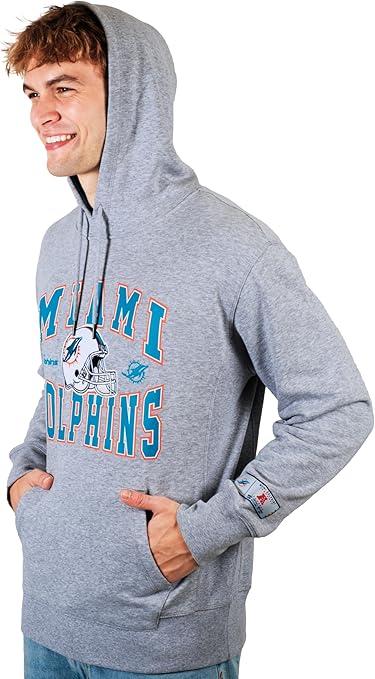 Ultra Game NFL Official Adults Ultimate Quality Super Soft Hoodie Sweatshirt - Unisex, Miami Dolphins, Heather Gray, Large|Miami Dolphins