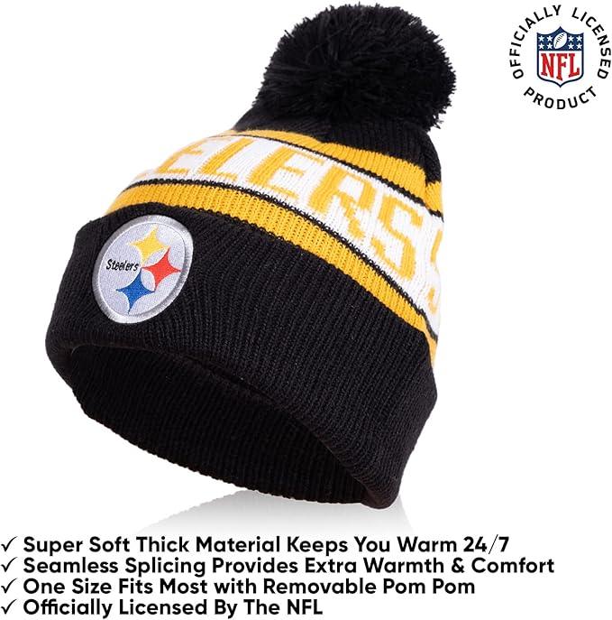 Ultra Game NFL Official Youth Super Soft Winter Beanie Knit Hat With Extra Warm Touch Screen Gloves, Pittsburgh Steelers, Team Color 1, 1SIZE|Pittsburgh Steelers