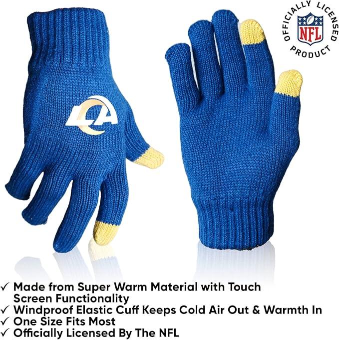 Ultra Game NFL Official Adults Unisex Super Soft Winter Beanie Knit Hat With Extra Warm Touch Screen Gloves, Los Angeles Rams, Team Color 2, 1SIZE|Los Angeles Rams