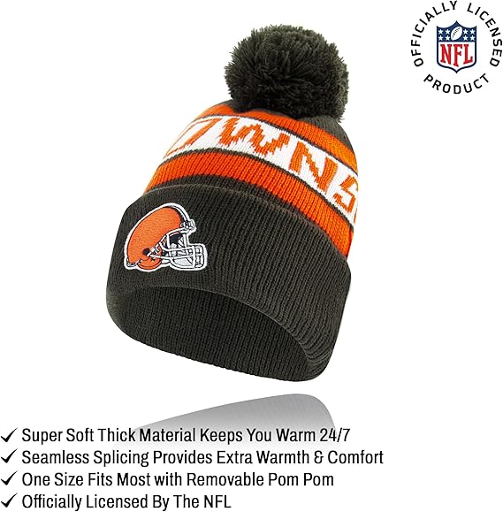 Ultra Game NFL Official Youth Super Soft Winter Beanie Knit Hat With Extra Warm Touch Screen Gloves, Cleveland Browns, Team Color 1, 1 SIZE|Cleveland Browns