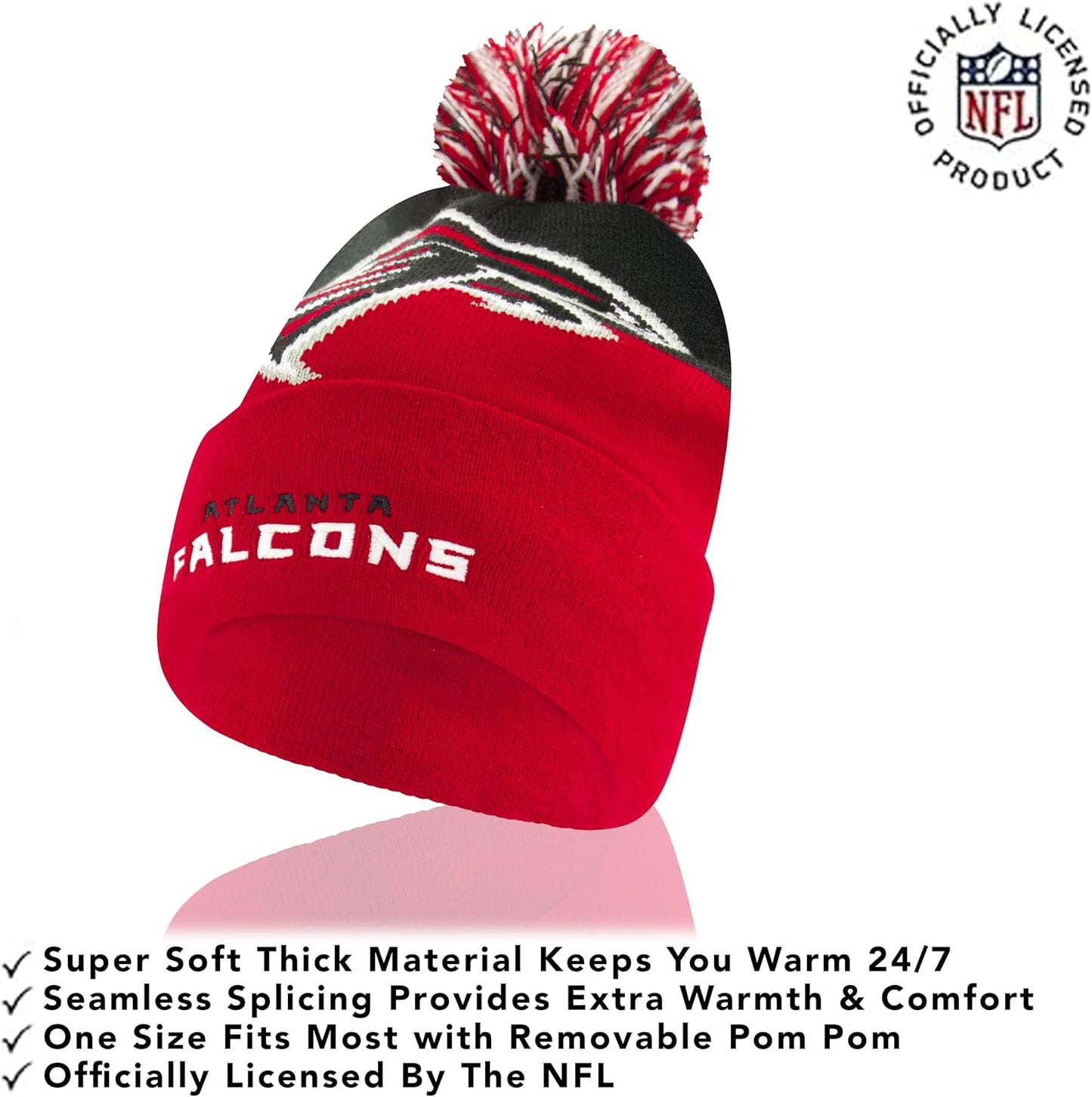 Ultra Game NFL Official Youth Super Soft Winter Beanie Knit Hat With Extra Warm Touch Screen Gloves, Atlanta Falcons, Team Color 2, 1 SIZE|Atlanta Falcons