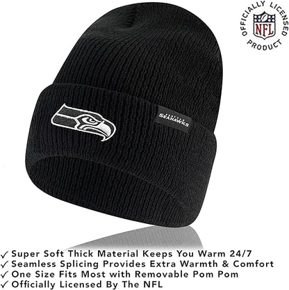 Ultra Game NFL Official Adults Super Soft Marled Winter Beanie Knit Hat with Extra Warm Touch Screen Gloves, Seattle Seahawks, Black, One Size|Seattle Seahawks