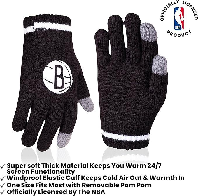 Ultra Game NBA Official Boys Girls Super Soft Winter Beanie Knit Hat With Extra Warm Touch Screen Gloves, Brooklyn Nets, Team Color, 1SIZE|Brooklyn Nets