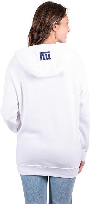 Ultra Game NFL Official Women's Super Soft Tie Neck Pullover Hoodie Sweatshirt, New York Giants, White|New York Giants