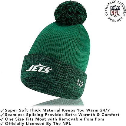 NFL Official Adults Super Soft Two Tone Winter Beanie Knit Hat with Extra Warm Touch Screen Gloves|New York Jets