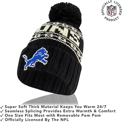 Ultra Game NFL Official Adults Super Soft Cable Knit Winter Beanie Knit Hat with Extra Warm Touch Screen Gloves, Detroit Lions, One Size|Detroit Lions