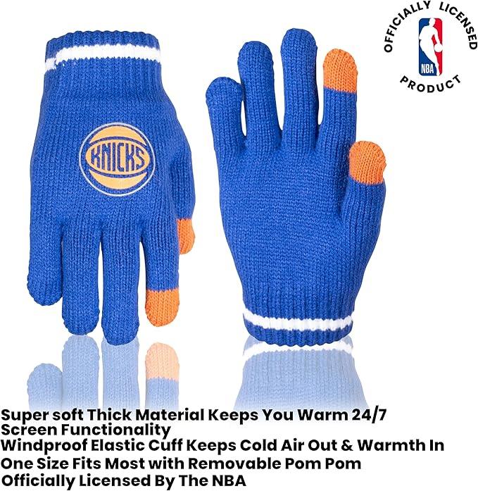 Ultra Game NBA Official Boys Girls Super Soft Winter Beanie Knit Hat With Extra Warm Touch Screen Gloves, New York Knicks, Team Color, 1SIZE|New York Knicks