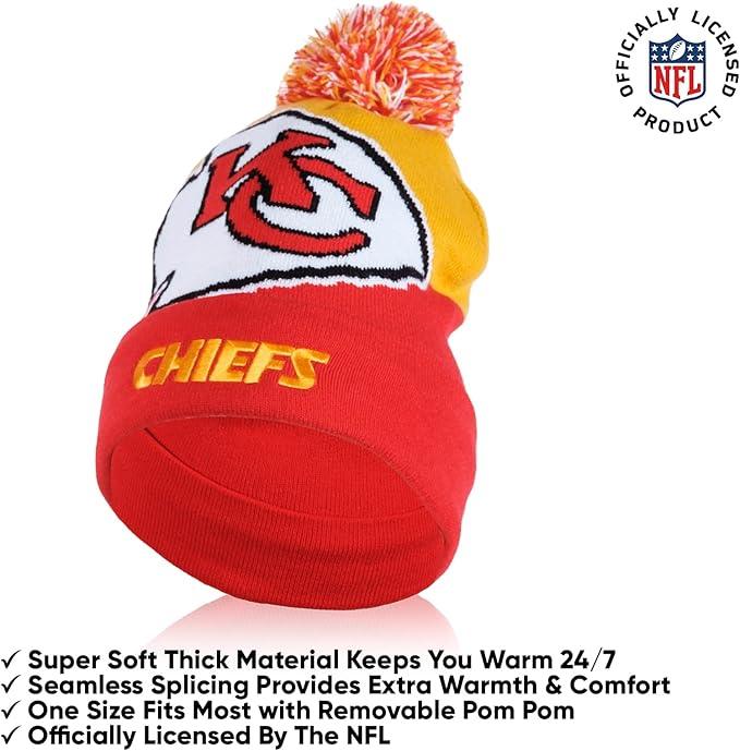 Ultra Game NFL Official Adults Unisex Super Soft Winter Beanie Knit Hat With Extra Warm Touch Screen Gloves, Kansas City Chiefs, Team Color, 1SIZE|Kansas City Chiefs