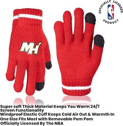 Ultra Game NBA Official Boys Girls Super Soft Winter Beanie Knit Hat With Extra Warm Touch Screen Gloves, Miami Heat, Team Color, 1SIZE|Miami Heat