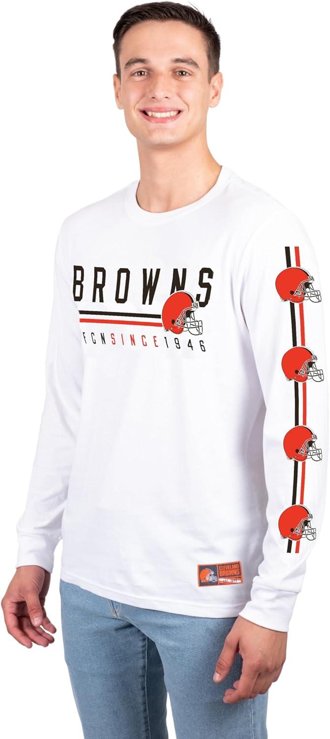 Ultra Game NFL Official Adults Super Soft Supreme Long Sleeve T-Shirt - Unisex, Cleveland Browns, White|Cleveland Browns