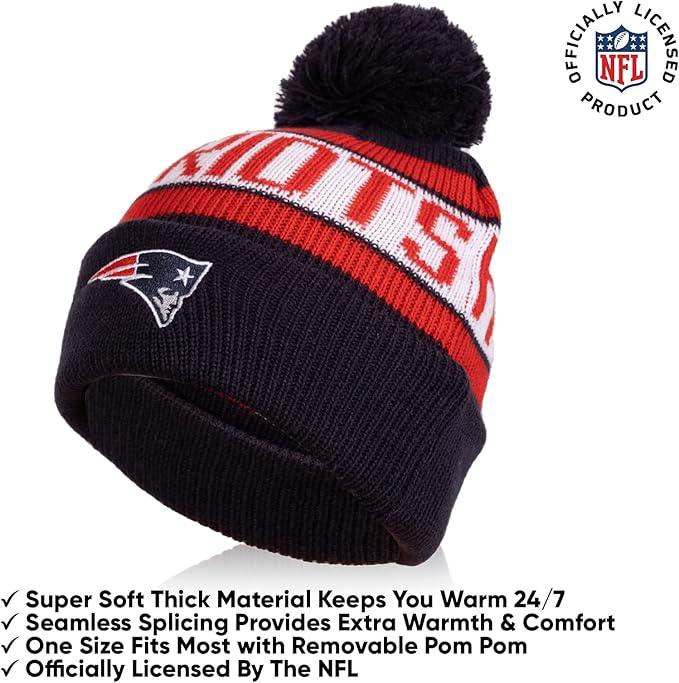 Ultra Game NFL Official Youth Super Soft Winter Beanie Knit Hat With Extra Warm Touch Screen Gloves, New England Patriots, Team Color 1, 1 SIZE|New England Patriots