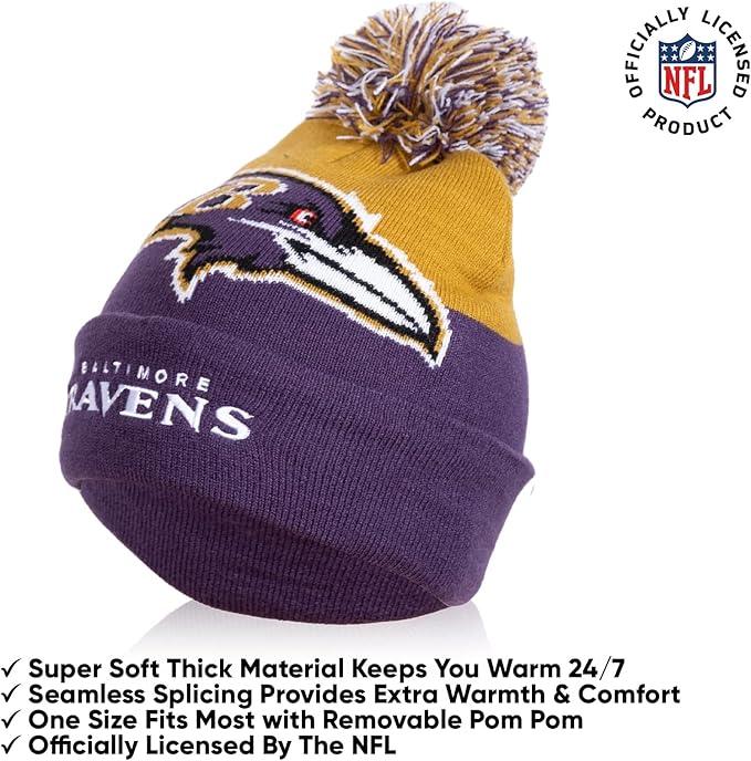 Ultra Game NFL Official Youth Super Soft Winter Beanie Knit Hat With Extra Warm Touch Screen Gloves, Baltimore Ravens, Team Color 2, 1SIZE|Baltimore Ravens